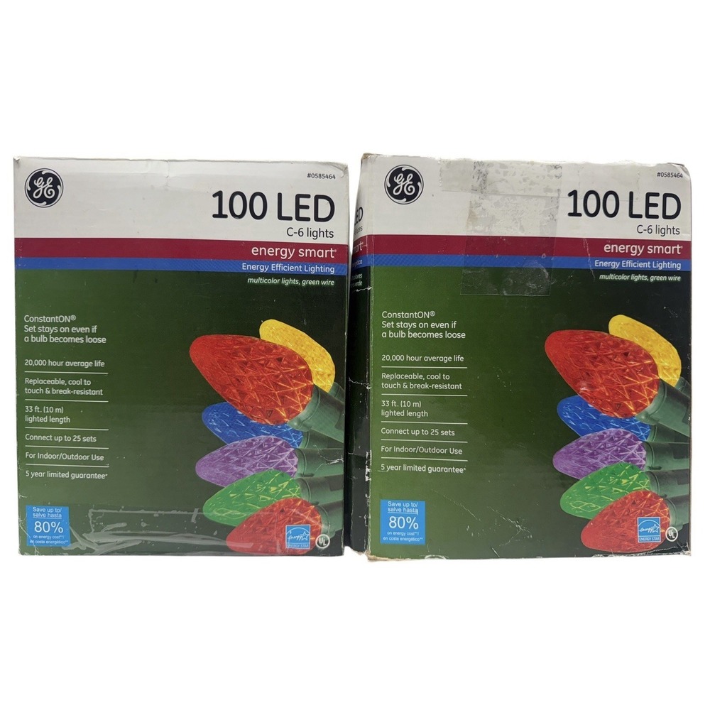 GE Energy Smart 100 LED C6 Christmas Lights Multicolor Green Wire Lot of 2 NOB